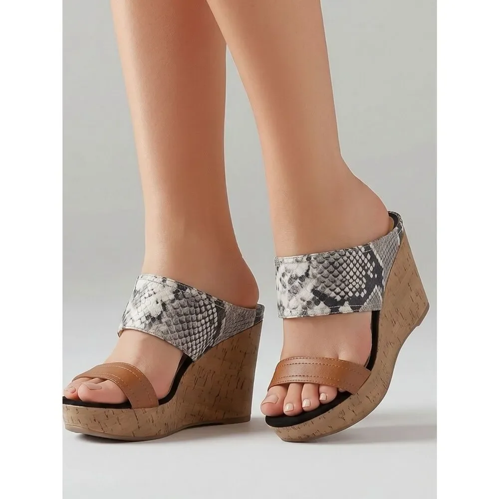 MARC FISHER | Shelbee Snake Print Wedges Cork Sz 6